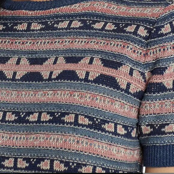 Ralph Lauren Linen Cotton Short Sleeve Sweater XL Geo Stripe New - Picture 3 of 4